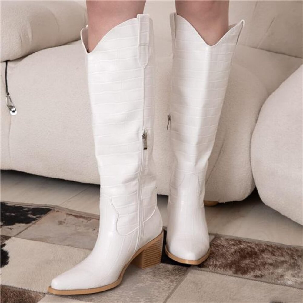 NEW  Western Cowboy Boots for Women - Knee High Wide Calf Cowgirl Boots - Picture 3 of 6